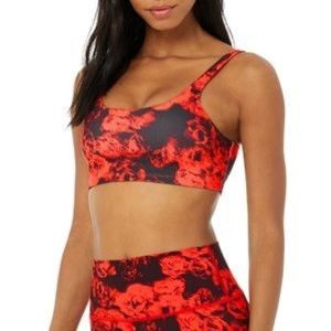 Alo Yoga Vapor Roses Red Black Sports Bra | Size Small